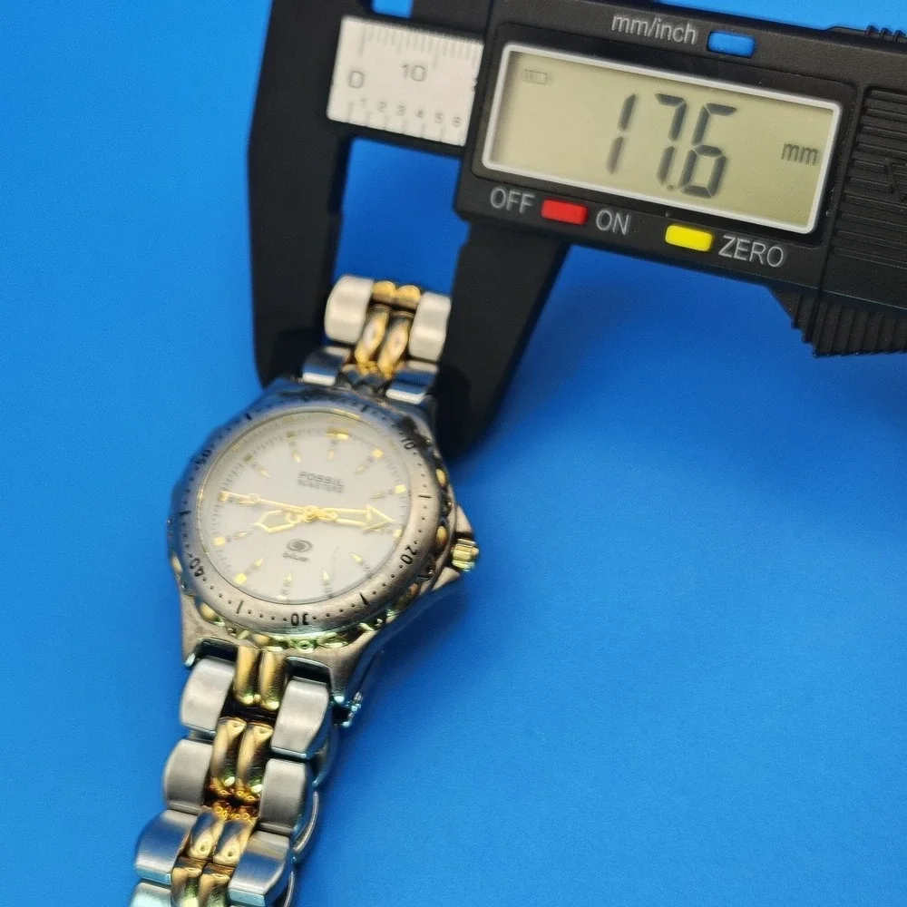 Vintage 1996 Fossil Blue‎ 34mm Two Tone Women's Quartz Watch Lume Fully Restored